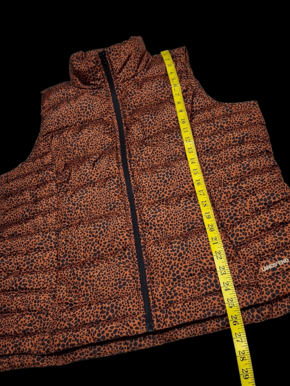 Lands' End Down Puffer Vest Animal Print Burnt Orange Zip Women Size X-Large - Picture 15 of 16